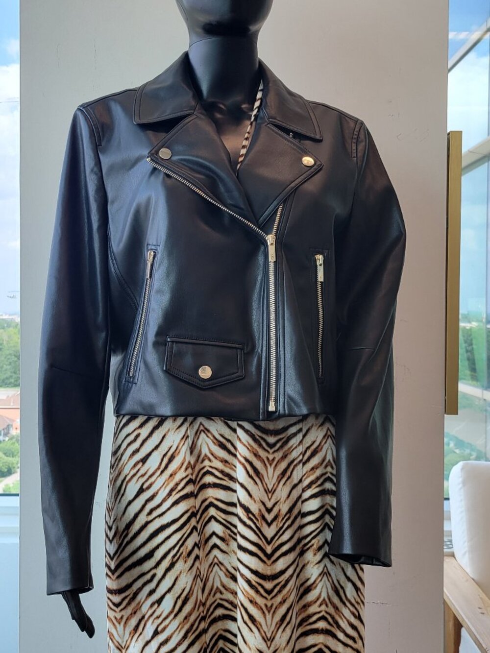 Anne Klein Women's Faux Leather Cropped Moto Jacket